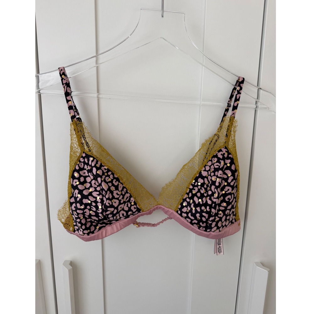 Victoria's Secret satin lace triangle bralette leopard print pattern size XL